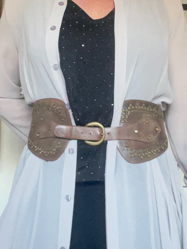 Calleen Cordero 32 31-34" Brass Studded Corset Cinch Wide Leather Belt